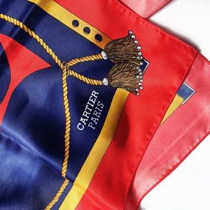 Cartier Vintage Blue and Red Crest Scarf